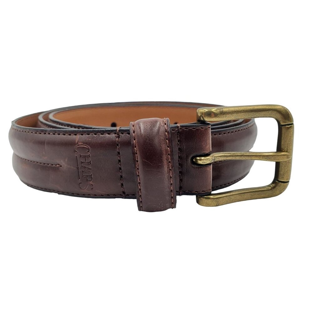 Chaps Belt Men's size 40 Brown leather Dress gold tone buckle  Casual Cowhide - Picture 2 of 13